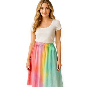 Rainbow Stripe Maxi Skirt L Silk Viscose Elastic Waist Italian Summer TravelLife